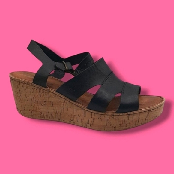 Born Shoes - Born Leather Platform Wedge Sandals Black Size 10 US 42 EU
